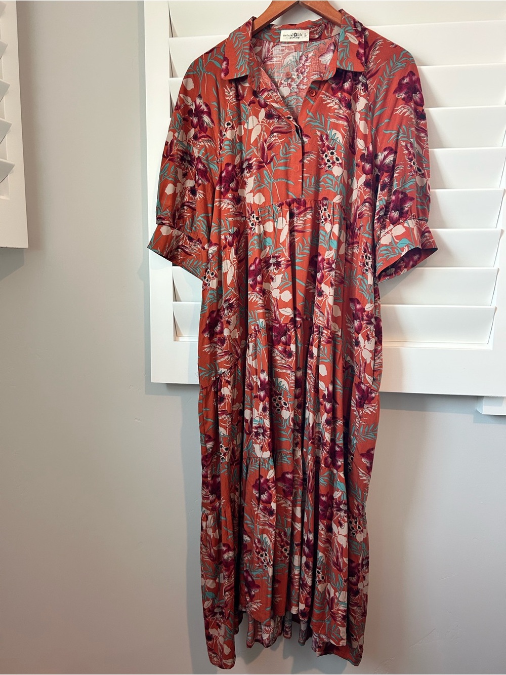 NWT Natural Life Orange Floral Tiered Button Front Maxi Dress Size L - Picture 3 of 10